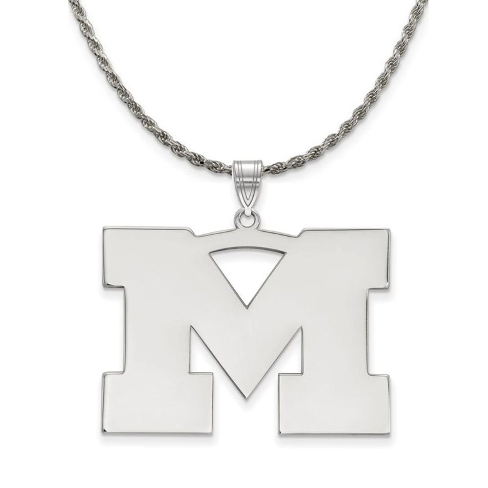 Sterling Silver U. of Michigan XL Initial M Necklace - 24 Inch